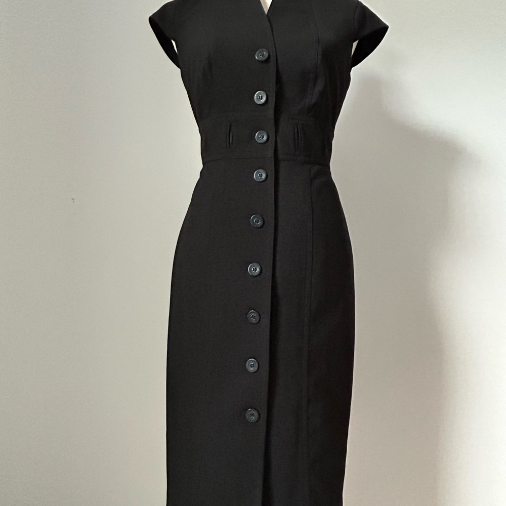 Calvin Klein Black Sheath Midi Dress with V-neck for Cocktail